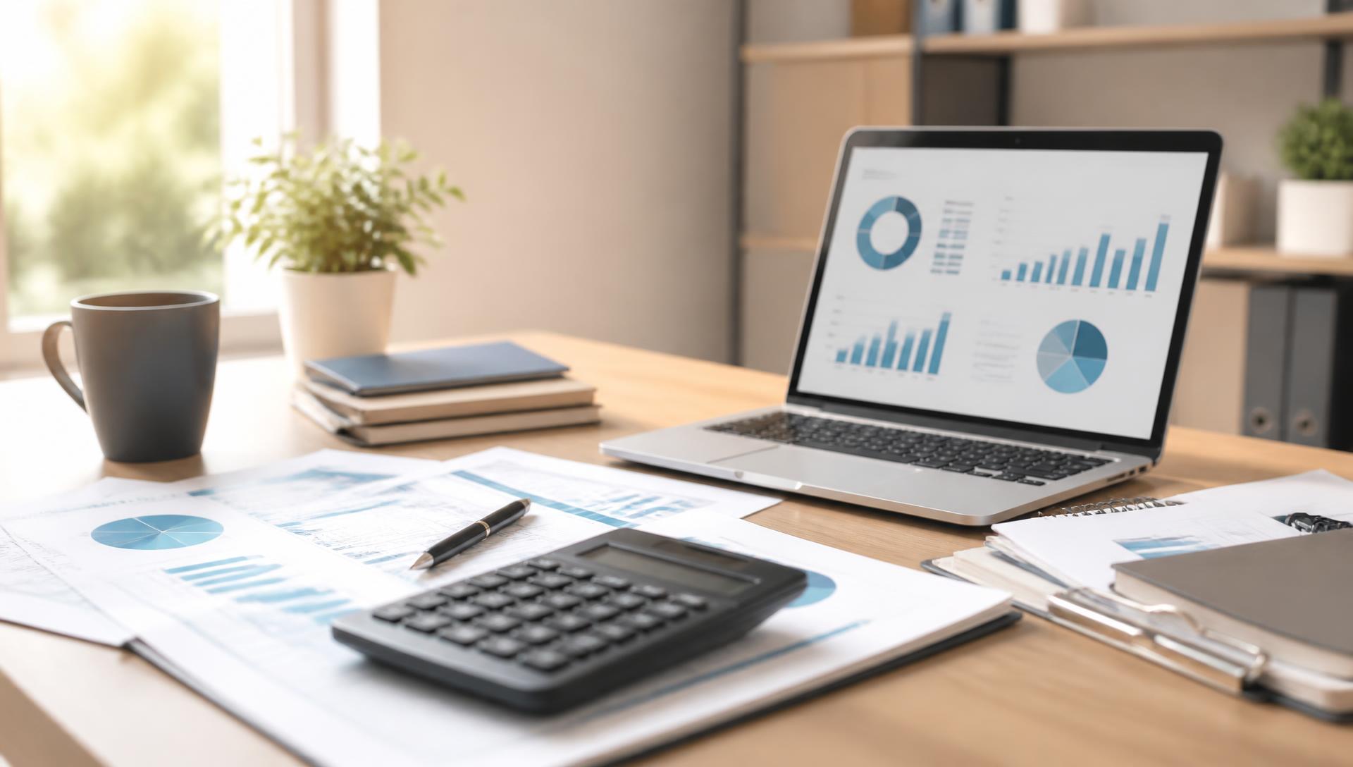 Financial records and a bank reconciliation on a bookkeeper's desk in Austin, Texas